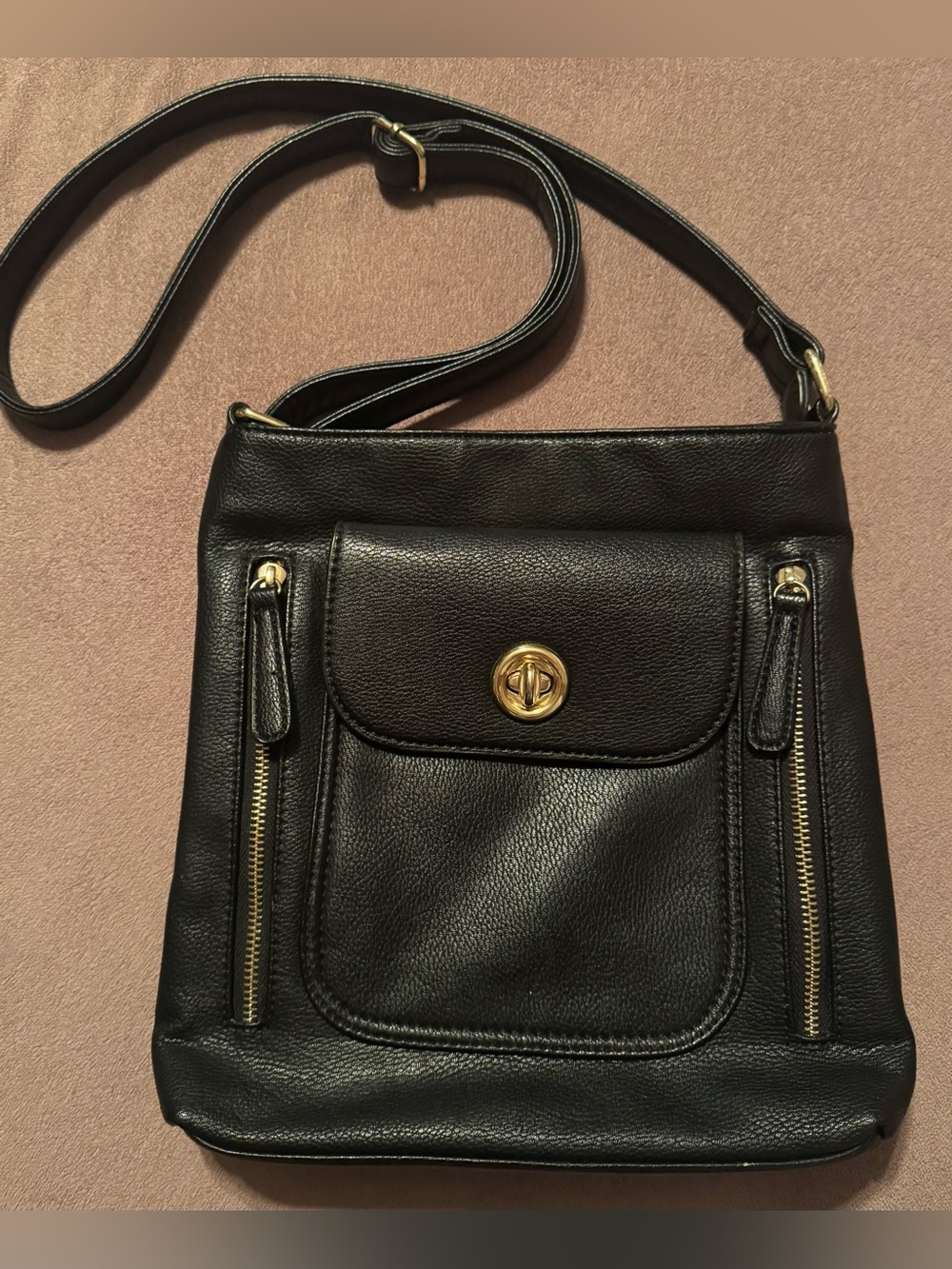 Black Women's Crossbody Bag with Gold Hardware EUC - Picture 7 of 15